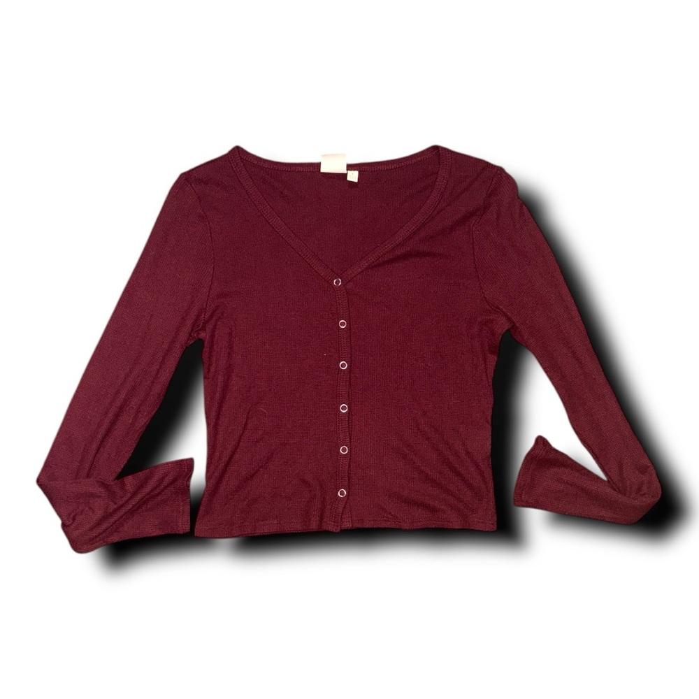 Women's Burgundy Button-Up Top